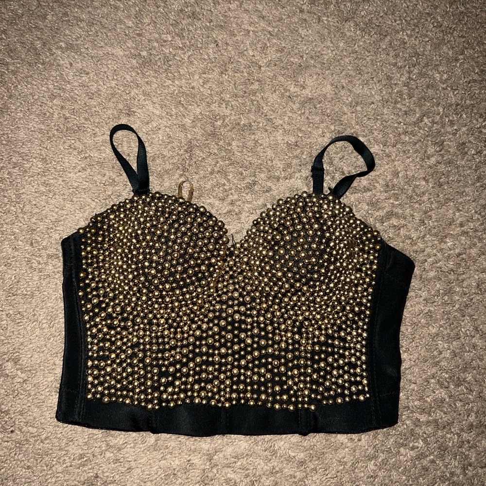 Elegant Black and Gold Beaded Women's Top